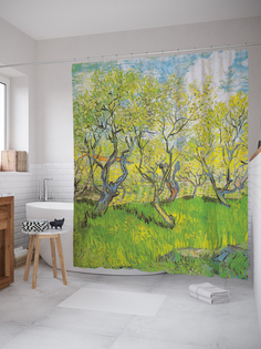 JoyArty Штора (занавеска) для ванной «Цветущие сады» из ткани, 180х200 см с крючками