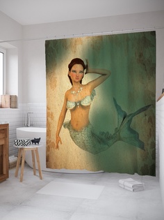 Штора (занавеска) для ванной «Стройная русалка» из ткани, 180х200 см с крючками Joy Arty