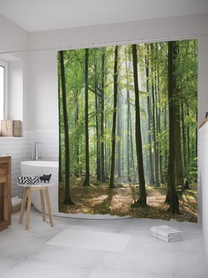 Штора (занавеска) для ванной «Луч света в лесу» из ткани, 180х200 см с крючками Joy Arty