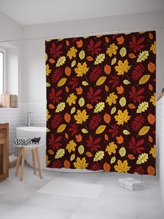 Штора (занавеска) для ванной «Осенняя листва» из ткани, 180х200 см с крючками Joy Arty