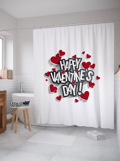 Штора для ванной JoyArty «Happy Valentines day» из ткани, 180х200 см с крючками