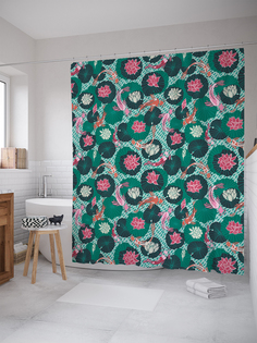 JoyArty Штора (занавеска) для ванной «Жизнь под водой» из ткани, 180х200 см с крючками