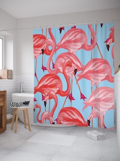 Штора (занавеска) для ванной «Прикосновение фламинго» из ткани, 180х200 см с крючками Joy Arty