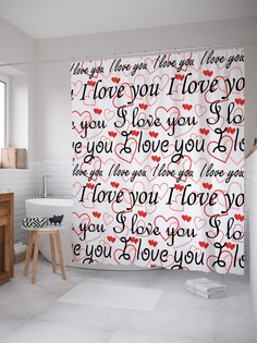 Штора (занавеска) для ванной «"Я тебя люблю"» из ткани, 180х200 см с крючками Joy Arty