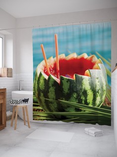 Штора для ванной JoyArty «Арбузный коктейль» из ткани, 180х200 см с крючками