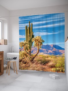 Штора для ванной JoyArty «Кактус в пустыне» из ткани, 180х200 см с крючками