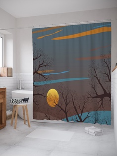 Штора (занавеска) для ванной «Луна над лесом» из ткани, 180х200 см с крючками Joy Arty