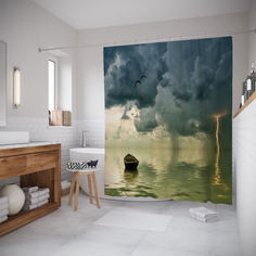 Штора для ванной JoyArty «Молния бьет в море» 180x200