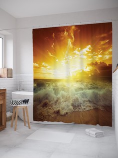 Штора для ванной JoyArty «Волнистый закат» из ткани, 180х200 см с крючками
