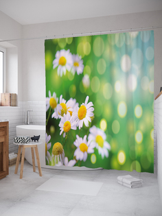 JoyArty Штора (занавеска) для ванной «Милые ромашки» из ткани, 180х200 см с крючками