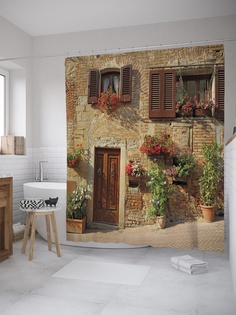 Штора (занавеска) для ванной «Цветы на стене» из ткани, 180х200 см с крючками Joy Arty