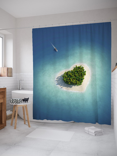 JoyArty Штора (занавеска) для ванной «Остров любви» из ткани, 180х200 см с крючками