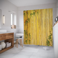 Штора для ванной JoyArty «Бамбуковое заграждение с листьями» 180x200