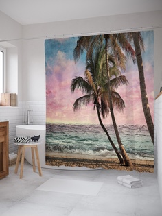 Штора (занавеска) для ванной «Вечерний берег» из ткани, 180х200 см с крючками Joy Arty