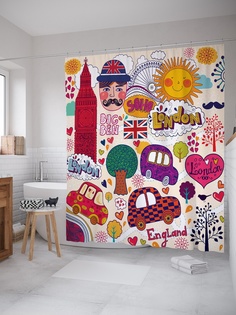 Штора (занавеска) для ванной «Английское детство» из ткани, 180х200 см с крючками Joy Arty