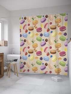 Штора (занавеска) для ванной «Вкусные макаруны» из ткани, 180х200 см с крючками Joy Arty