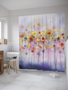 Штора (занавеска) для ванной «Цветочный подарок» из ткани, 180х200 см с крючками Joy Arty