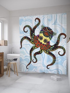 Штора для ванной JoyArty «Духовный осьминог» из ткани, 180х200 см с крючками