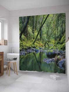 Штора для ванной JoyArty «Лесной берег» из ткани, 180х200 см с крючками