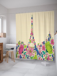 Штора (занавеска) для ванной «Все хотят в париж» из ткани, 180х200 см с крючками Joy Arty