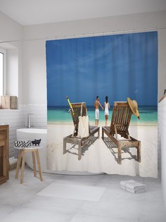 Штора для ванной JoyArty «Пара отдыхающих» из ткани, 180х200 см с крючками