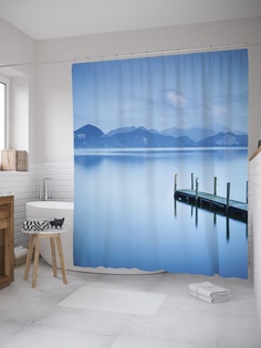 Штора (занавеска) для ванной «Безлюдный причал» из ткани, 180х200 см с крючками Joy Arty