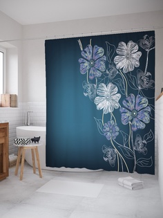 Штора (занавеска) для ванной «Цветы в монотонах» из ткани, 180х200 см с крючками Joy Arty