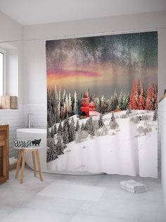 Штора для ванной JoyArty «Деревянная колокольня» из ткани, 180х200 см с крючками