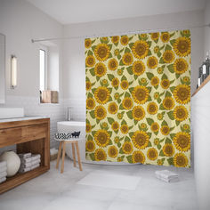 Штора для ванной JoyArty «Узоры с подсолнухами» 180x200