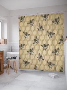 Штора (занавеска) для ванной «Пчелиные соты» из ткани, 180х200 см с крючками Joy Arty