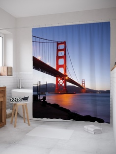 Штора (занавеска) для ванной «Вечерний мост» из ткани, 180х200 см с крючками Joy Arty