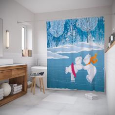 Штора для ванной JoyArty «Белые медведи на коньках» 180x200