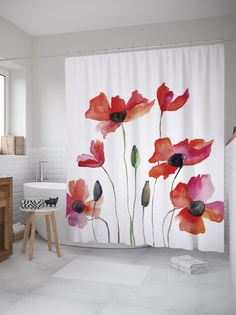 Штора (занавеска) для ванной «Цветочные шляпы» из ткани, 180х200 см с крючками Joy Arty