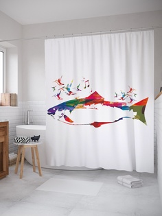 Штора (занавеска) для ванной «Абстрактная рыба» из ткани, 180х200 см с крючками Joy Arty