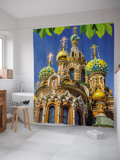JoyArty Штора (занавеска) для ванной «Храм Божий» из ткани, 180х200 см с крючками