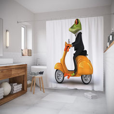 Штора для ванной JoyArty «Лягушка в смокинге на скутере» 180x200