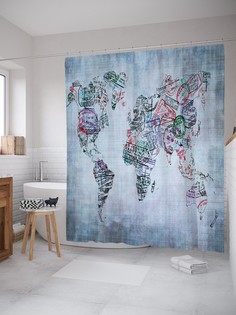 Штора для ванной JoyArty «Карта печатей» из ткани, 180х200 см с крючками