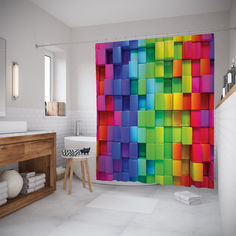 Шторы для ванной JoyArty «Радужные блоки» 180x200