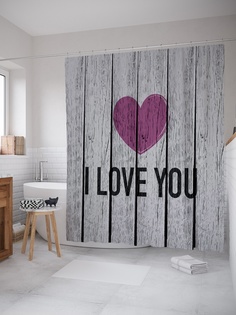 Штора (занавеска) для ванной «Сердце на деревянном фоне» из ткани, 180х200 см с крючками Joy Arty