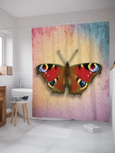 Штора (занавеска) для ванной «Наблюдательная бабочка» из ткани, 180х200 см с крючками Joy Arty