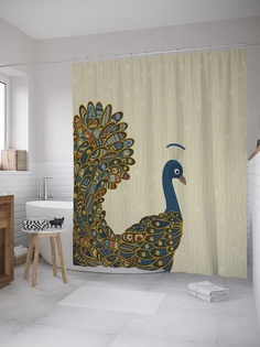 Штора (занавеска) для ванной «Ценность павлина» из ткани, 180х200 см с крючками Joy Arty
