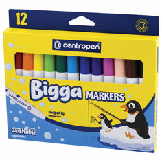 Фломастеры утолщенные 12 ЦВ CENTROPEN Bigga Markers смываемые 7650/8KK, 7 7650 1201