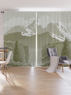 Шторы под лён JoyArty «Горный хребет за водопадом», серия Oxford DeLux, 340х265 см