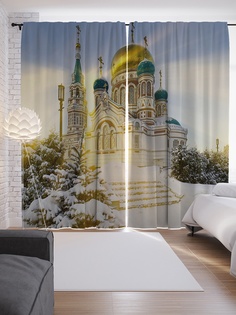 Шторы с фотопечатью "Золотой храм" из сатена, 290х265 см Joy Arty