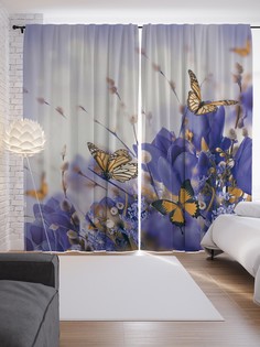 Шторы с фотопечатью "Райские бабочки" из сатена, 290х265 см Joy Arty