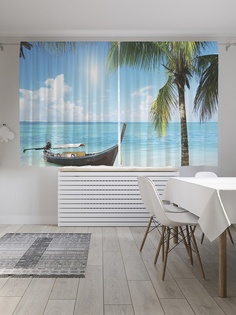 Шторы с фотопечатью "Морская лодка" из сатена, 290х180 см Joy Arty