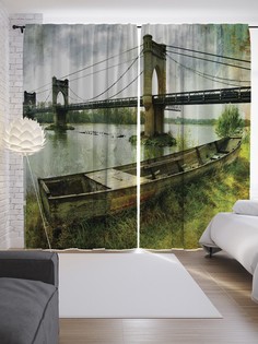 Шторы с фотопечатью "Лодка у моста" из сатена, 290х265 см Joy Arty