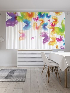 Шторы с фотопечатью "Радуга из бабочек" из сатена, 290х180 см Joy Arty
