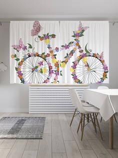 Шторы под лён «Цветочный велосипед с бабочками», серия Oxford DeLux, 290х180 см Joy Arty