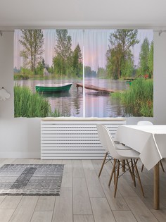 Шторы с фотопечатью "Речная лодка" из сатена, 290х180 см Joy Arty